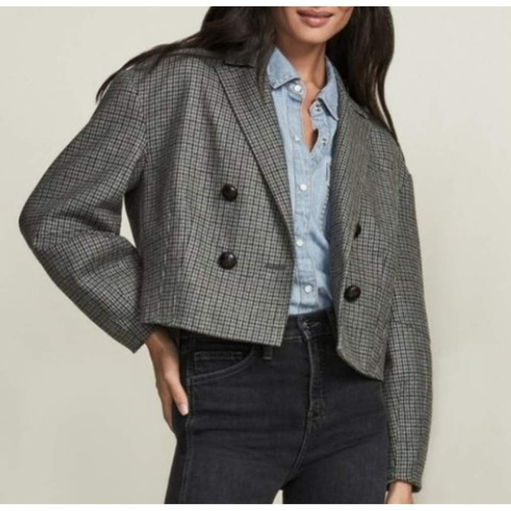 Veronica Beard Sybille Cropped Houndstooth Wool Blend Blazer Size 6